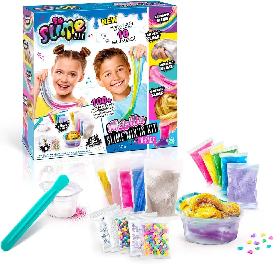 Canal Toys - So Slime - Set für 10 personalisierte Slimes - über 100 Kombinationen - ohne Kleber - mischen & dekorieren - 10 Pulver, 5 Deko, Becher & Werkzeug - DIY-Spiel ab 6 Jahren - SSC 184