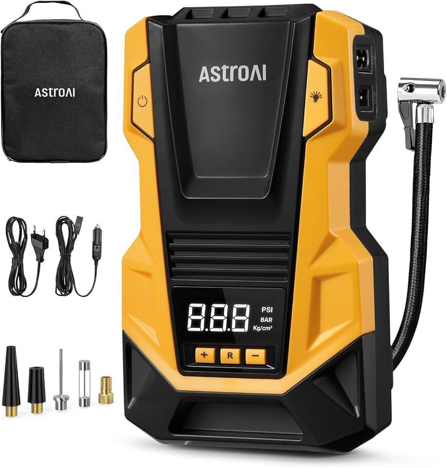 AstroAI 2 in 1 Kompressor Auto, Luftpumpe Auto 12V 230V, Autoreifen Pumpe