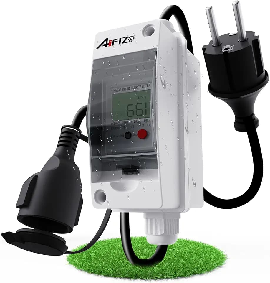 Mobiler Digitaler Stromzähler 230V, Mobile Outdoor KWH Messgerät, Schutzkontaktstecker & Schutzkontaktkupplung, Gummischlauchkabel Tragbar für Wohnmobile Elektrofahrzeuge Haushalte Usw