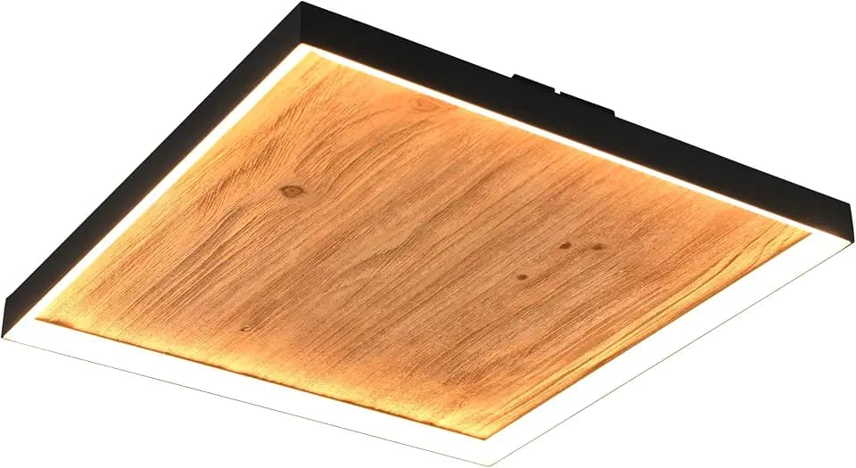 Trio Leuchten LED Deckenleuchte Kalea 655510130, Metall Schwarz matt, Holz Kiefer, 41 Watt LED, Switch Dimmer, Holzfarbig