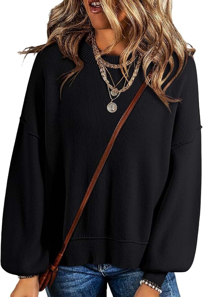 Dokotoo Women's Sweaters Colorblock Crewneck Cotton Long Sleeve Fall Winter Knit Pullover Jumper Tops
