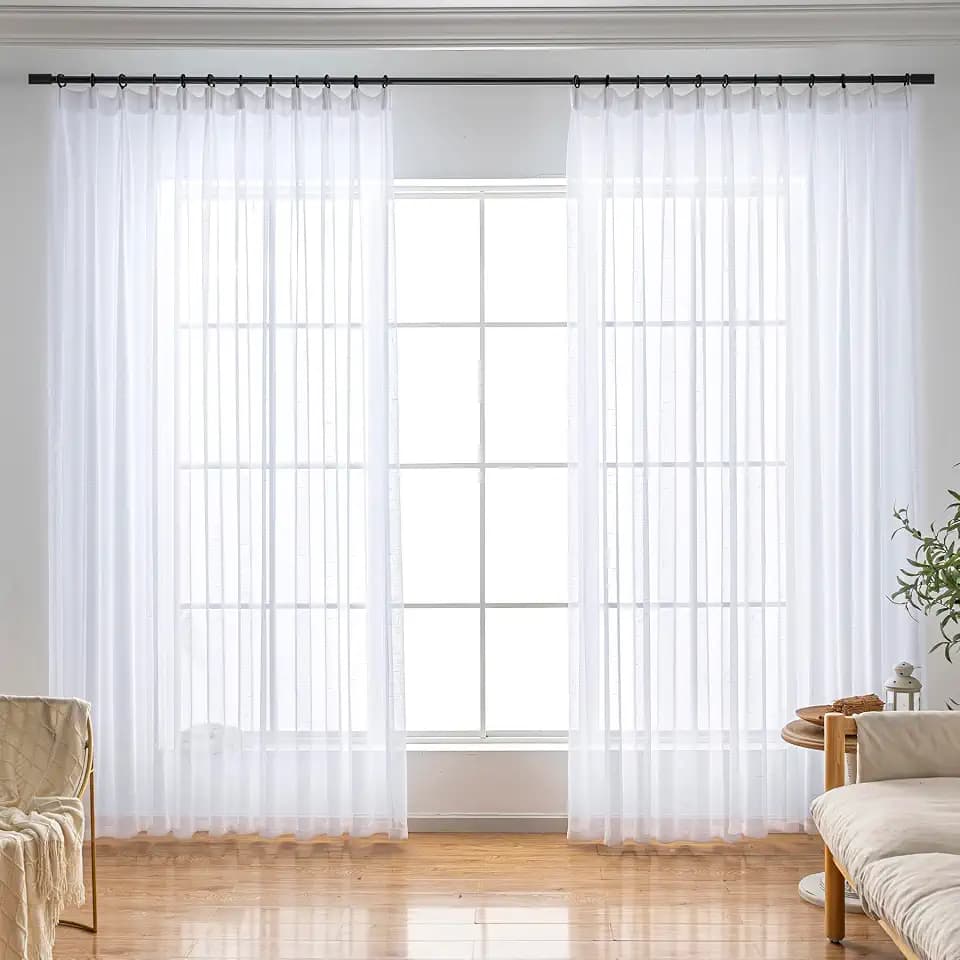 White Sheer 105 Inch Curtains & Drapes Long Pinch Pleat Floor to Ceiling