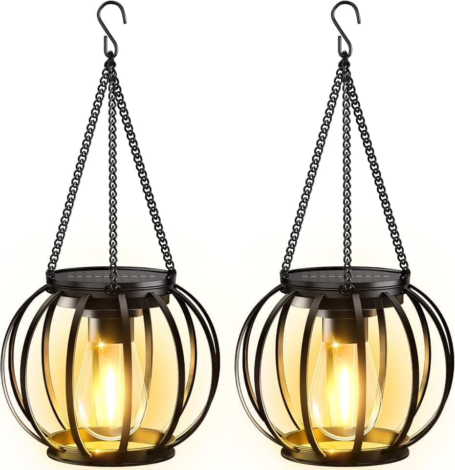KOOPER Solar Lanterns Outdoor Waterproof, Upgraded Metal Hanging Solar Lights Outdoor Lanterns, Brighter Auto On/Off Outdoor Hanging Lantern for Yard Patio Pathway Porch Garden Decor 2 Pack