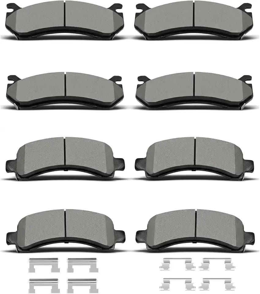 Front Rear Ceramic Brake Pads w/Clips for Cadillac, Chevy Tahoe, GMC Yukon
