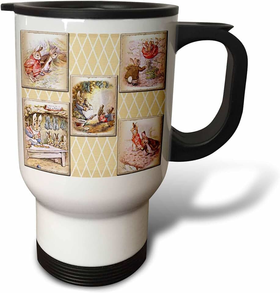 3dRose Peter Rabbit Vintage Collage Art-Stories Stainless Steel Travel Mug, 14-Ounce