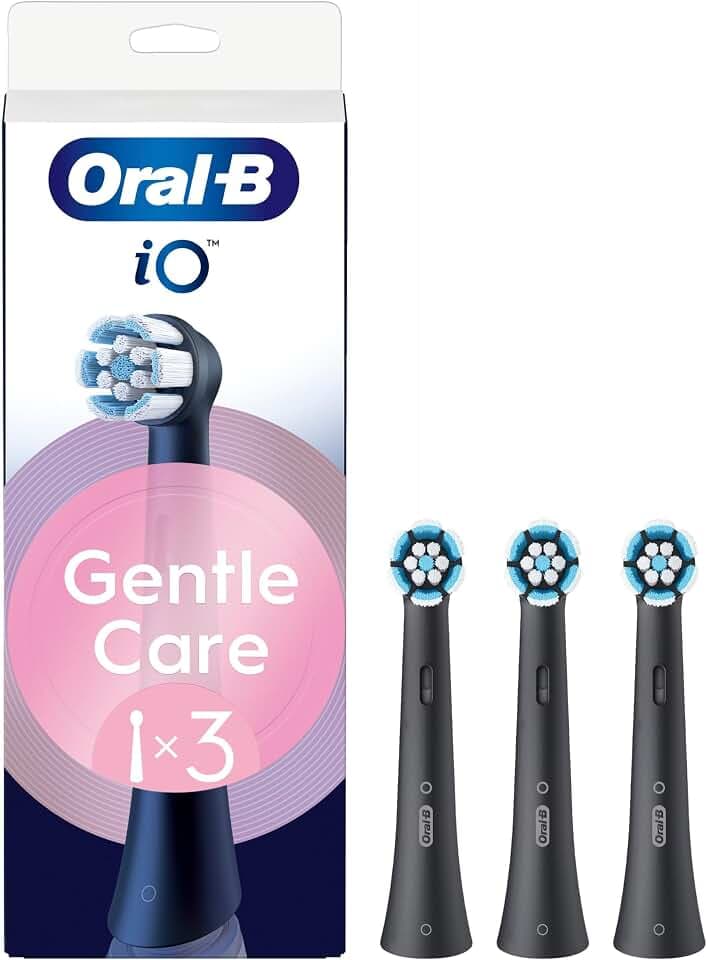 Oral-B iO Series Ersatzbürstenköpfe Gentle Care Black, Original runde Bürstenköpfe für empfindliches Zahnfleisch, 3