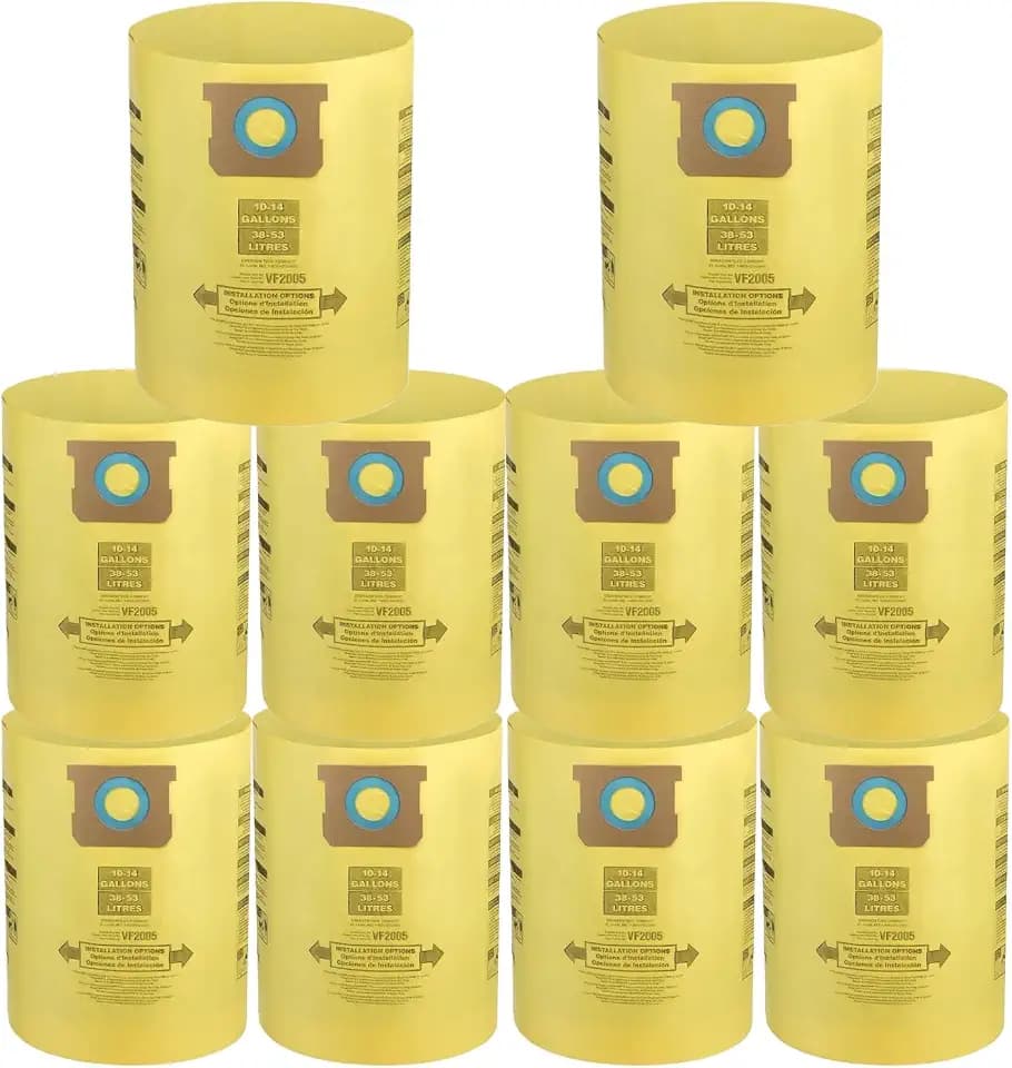 10 Packs 10-14 Gallon Vacuum Bags, Wet Dry Vacuum Collection Bags Compatible with Shop Vac 10-14 Gallon Replace Part Type I 90672 9067200, Type F 90662 9066200 9066233, VF2005