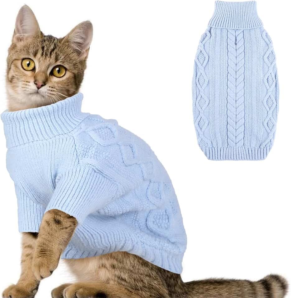 Katzenpullover - Katzen Pullover Winter Hunde Pullover, Warm Hundepullover mit Geschirrloch, Schöner Katzenpulli mit Beinen, Pulli für Katzen Kleine Hunde (Blau S)