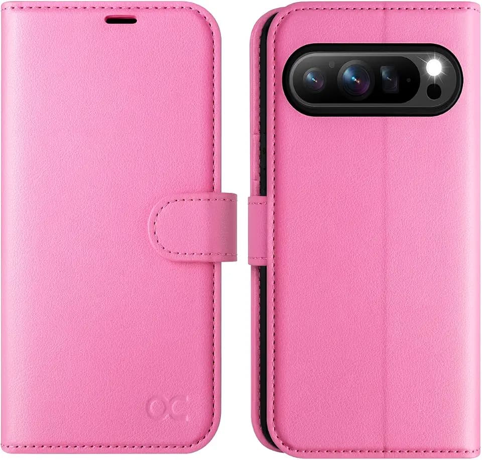 OCASE Compatible with Google Pixel 9 and Google Pixel 9 Pro Wallet Case, PU Leather Flip Folio Case with Card Holders RFID Blocking Kickstand [Shockproof TPU Inner Shell] Phone Cover 2024, Pink