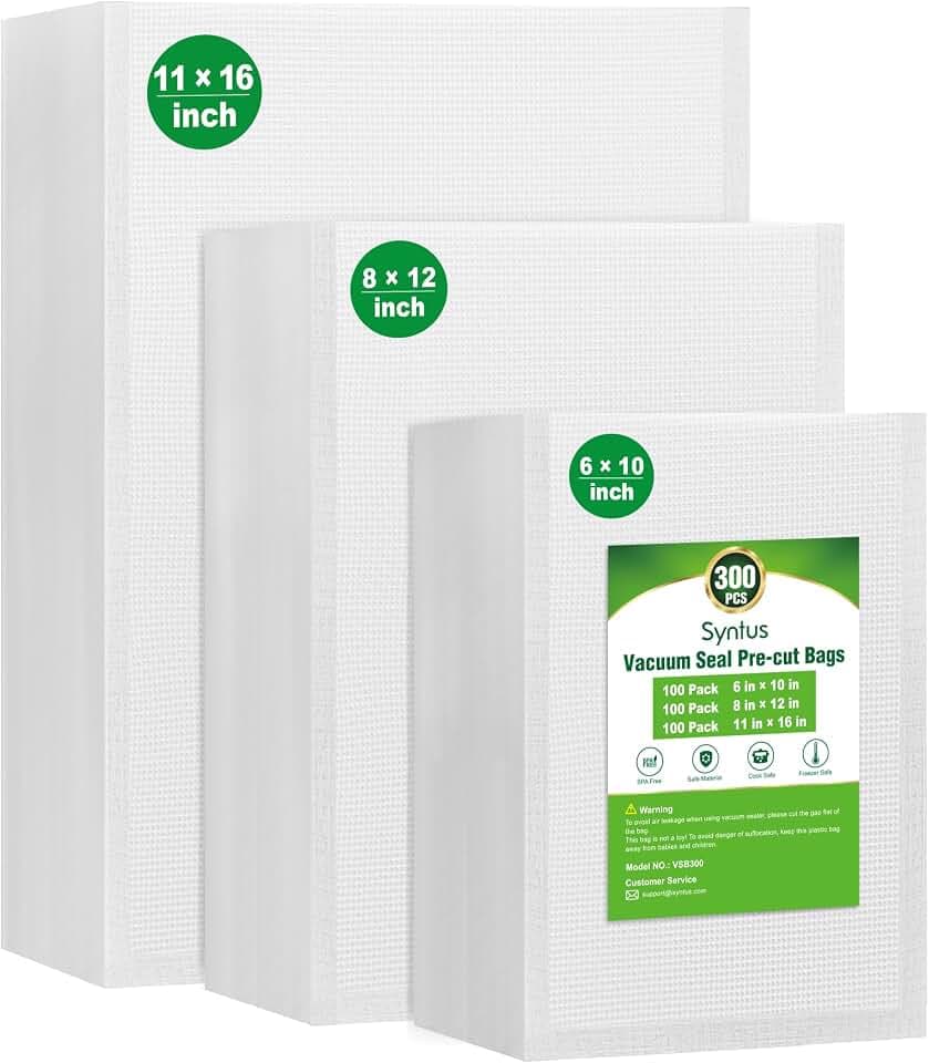 Syntus 300 Pcs Vacuum Sealer Bags for Food, 8x12+11x16+6x10, BPA Free