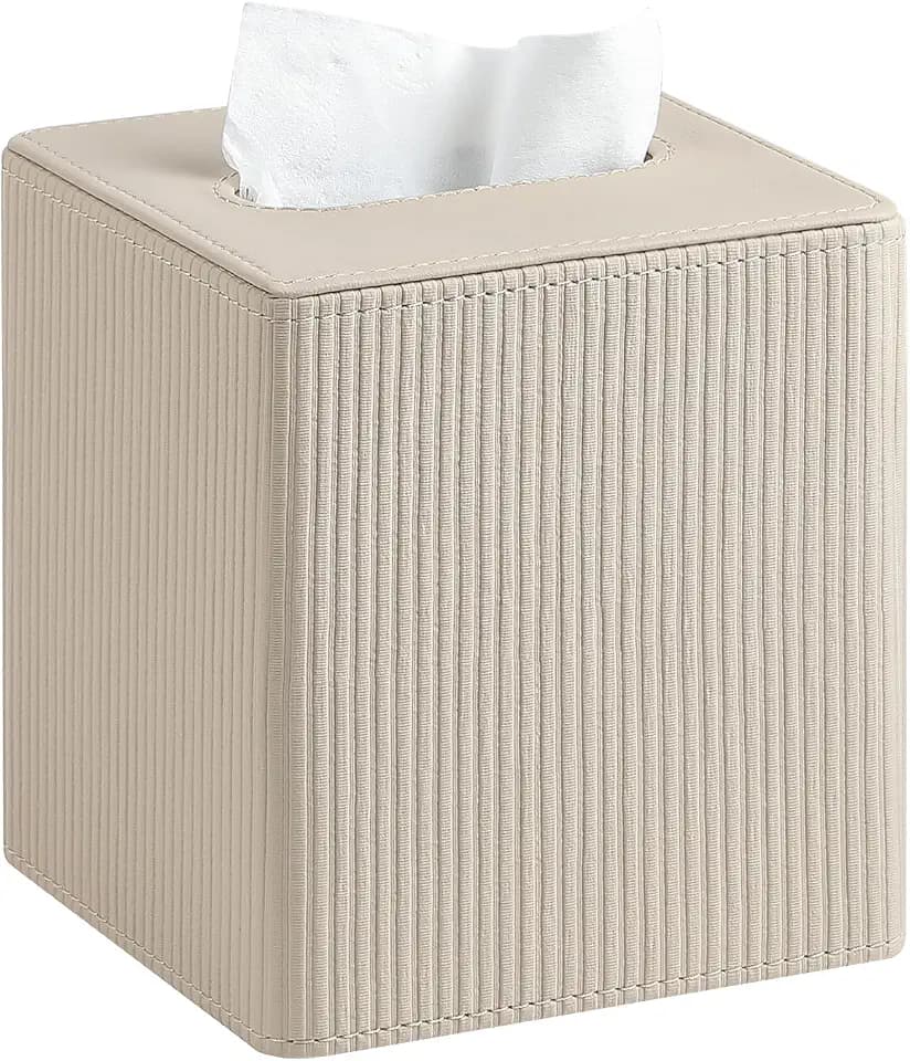 PU Leather Square Tissue Box Cover Tissue Box Holder Cube (Beige)