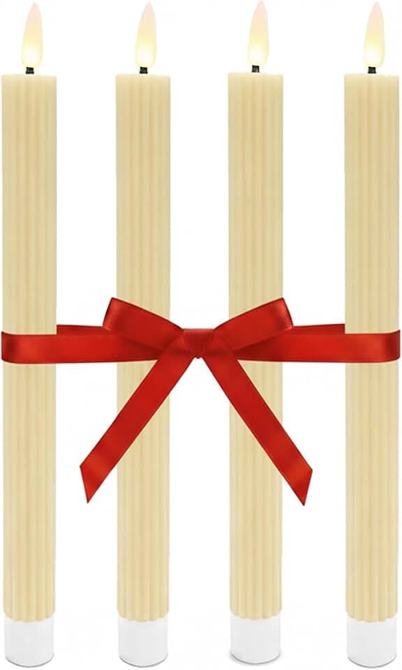 Relaxdays LED Stabkerzen, 4er Set, HxD: 25 x 2 cm, flackernde Flamme, beige