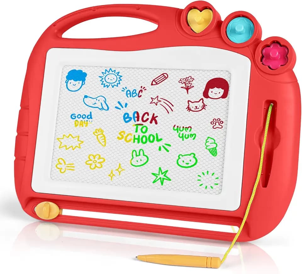 OFFCUP Magnetische Maltafel Kinder Zaubertafel ab 3 Jahr Bunt Magnetische Zeichenbrett Lernspielzeug mit 3 Form Stempel Spielzeug Geschenk für Kinder ab 3 Jahre Mädchen Jungen -Rot