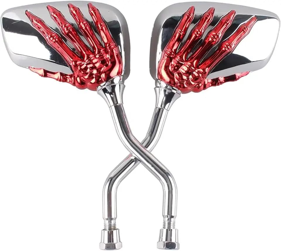 Pairs of Distinctive Skull Skeleton Hand 8mm 10mm Rearview Side Mirror for Motorcycle Scooter Moped Bike Standard Bike (Red)