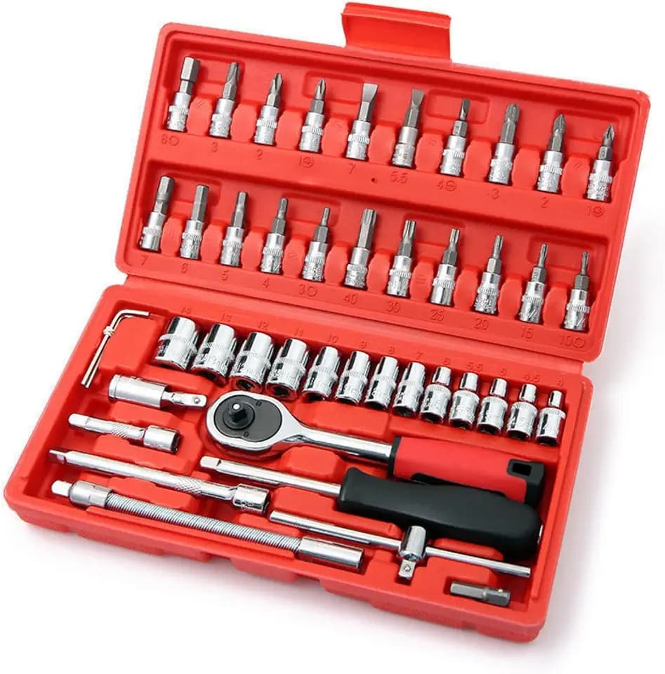 46 Piece Mechanic Tool Set 1/4" Dr. Ratchet Wrench Set with Storage Case Includes Bit Sockets and Extension Bar