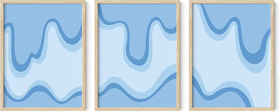 HAUS AND HUES Blue Wall Art with Frame - Set of 3 Watercolor Painting Art, Contemporary Modern Abstract Decor (Beige Frame, 12x16)