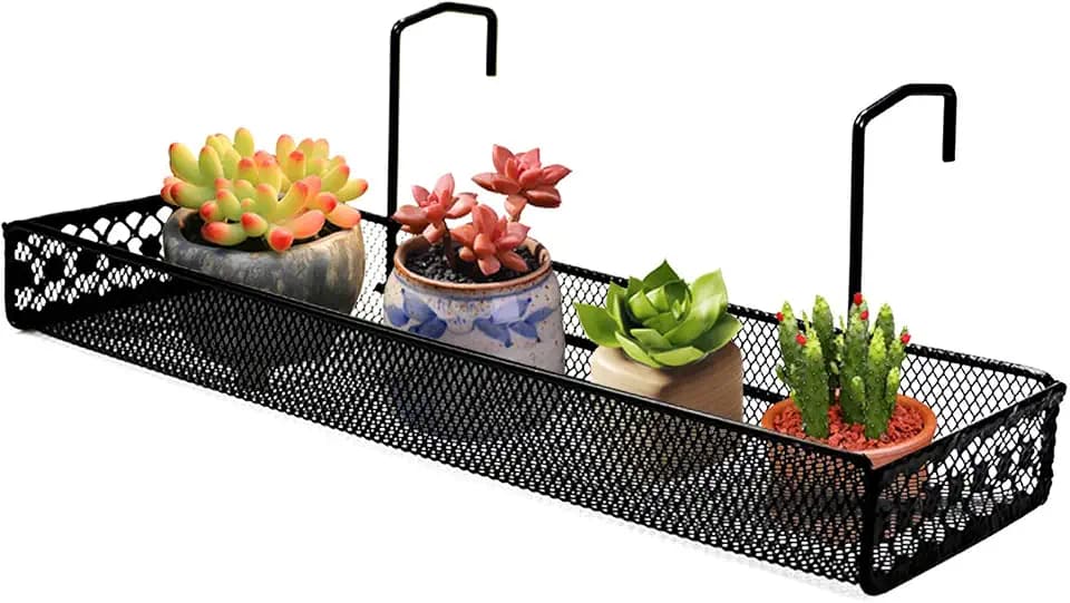 Chris.W Metal Succulent Planters Hanging Container Garden Mini Flower Pot Holder for Wall, Balcony, Patio or Porch Fence Railing Shelf Under 1.7” Wide Poolside Storage Basket(Black)