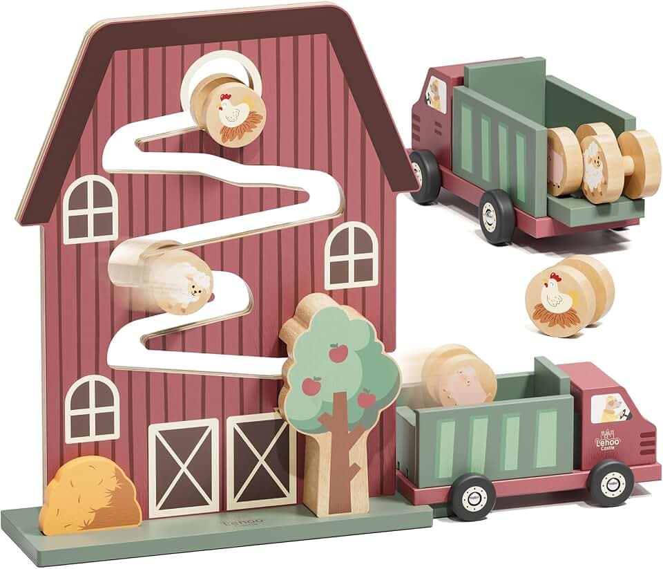 Lehoo Castle Wooden Montessori Toys for 1 Year Old, Farm Animal Ramp Toy