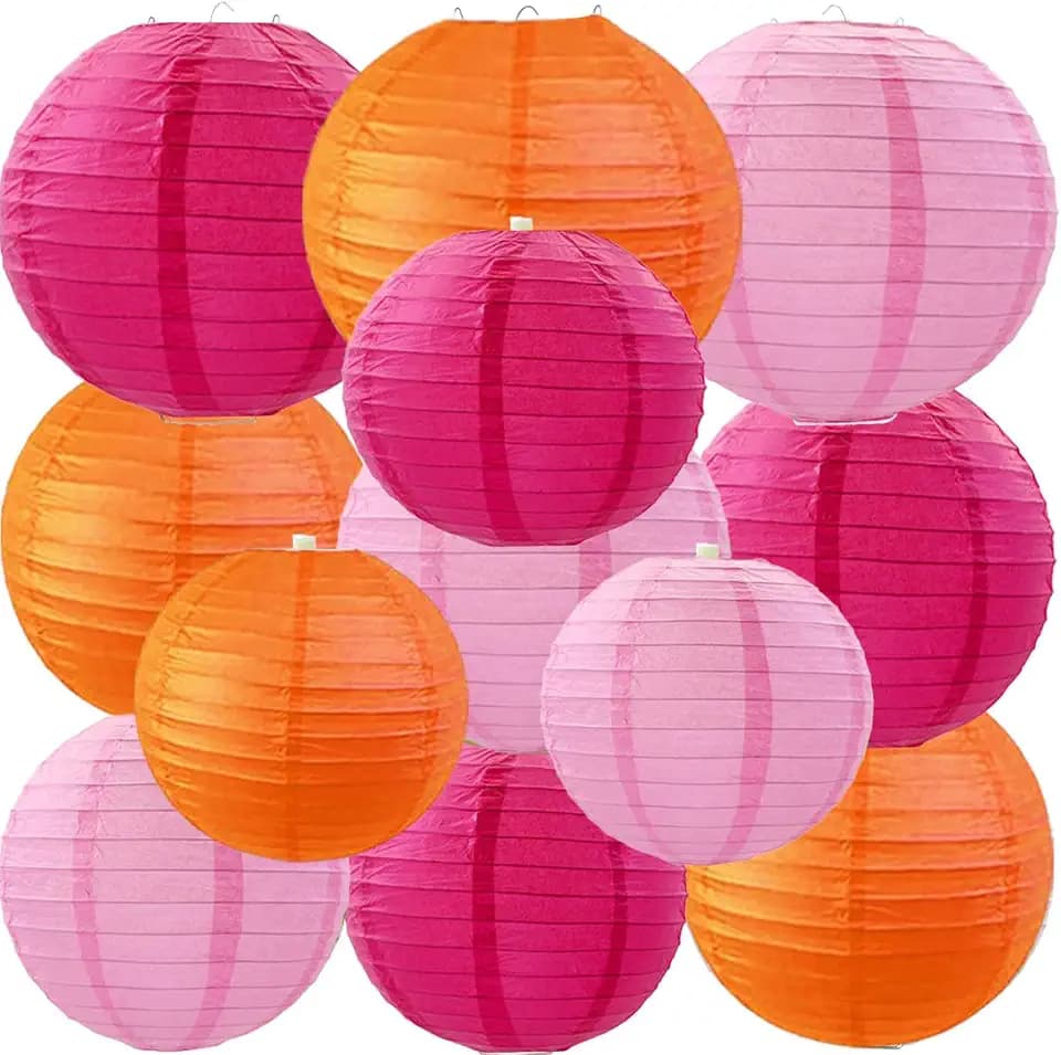 Hot Pink and Pink Orange Paper Lanterns 12Pcs Hanging Chinese Lanterns for Wedding Birthday Baby Shower Christmas Graduation Anniversary Bachelorette Decor DIY Activities