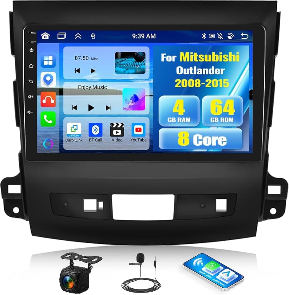 8 Core Car Radio Stereo for Mitsubishi Outlander 2008-2015,4+64G Android 13 Wireless Carplay Android Auto,9 Inch Touchscreen Car Radio GPS WiFi Bluetooth FM/RDS DSP EQ SWC Dual USB Backup Camera