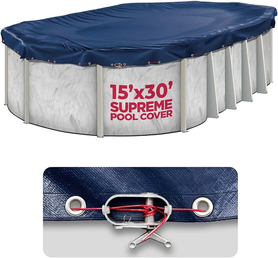 15x30 ft Oval Winter Pool Cover for Above Ground Pools, Navy, Resistant