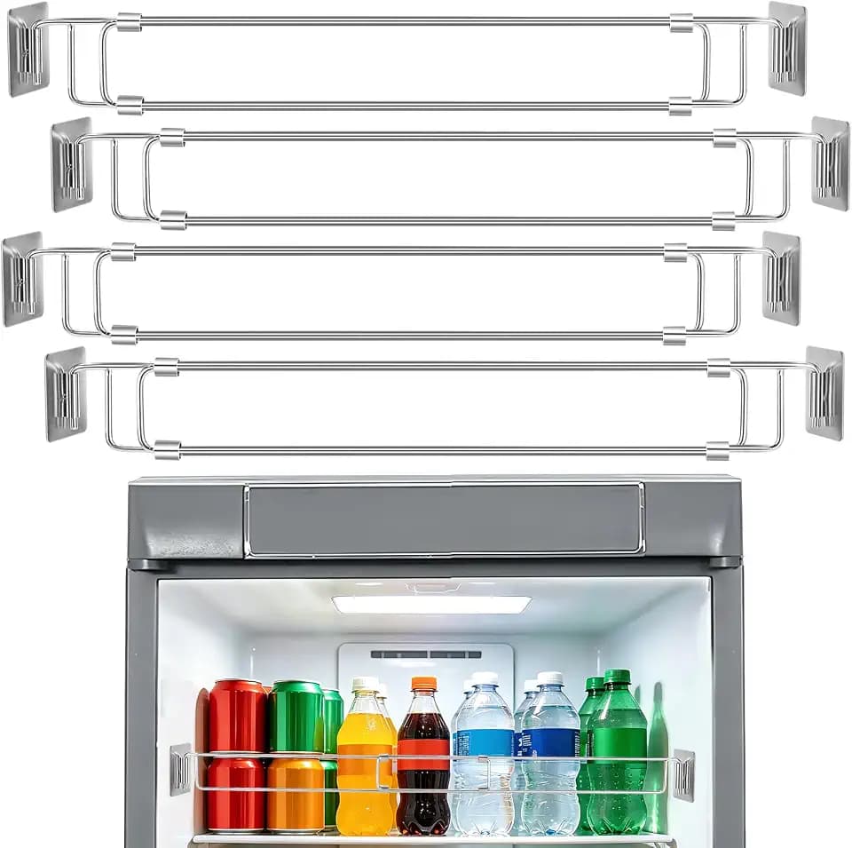 PAMASE 4 Packs RV Refrigerator Tension Rods, 13.8-25.6in Adjustable