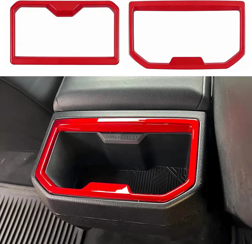 ABS Front Rear C u p Holder Frame Cover for Toyota Tacoma 2024 2025 2026 Interior Accessories Center Console Decor Trim (Dark Red, Front & Rear C u p Trim Cover)