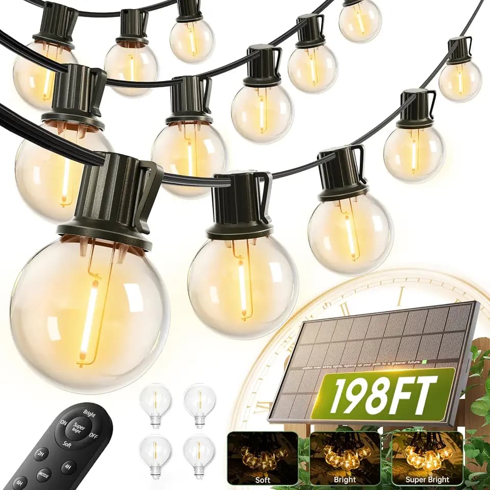 addlon 198FT Solar String Lights Outdoor, Waterproof, USB Charging