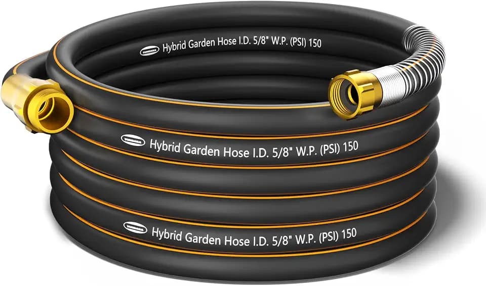 25 ft Garden Hose, 5/8 in Hybrid Rubber, Heavy Duty Water Hoses