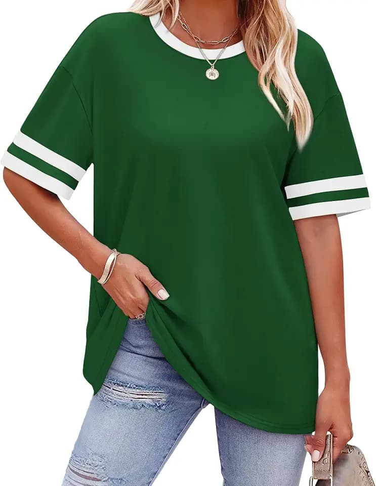 WIHOLL Womens T Shirts Loose Fit Short Sleeve Tees Crew Neck Color Block Summer Tops 2026 Fashion