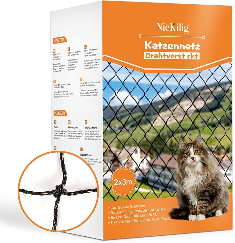 Katzennetz für Balkone Drahtverstärktes, Katzengitter Fenster ohne Bohren, Katzenschutznetz für Terrassen, Fenster, Oberlichter, Türen, Zäune (2x3m)