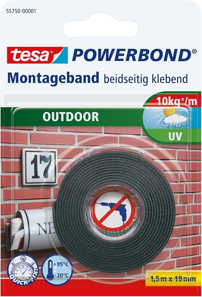 tesa Powerbond Outdoor doppelseitiges Montageband - 1,5 m x 19 mm