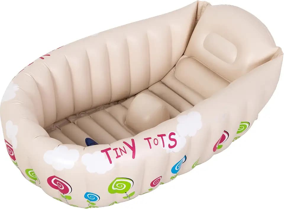 SunClub Baby Badewanne aufblasbar Planschbecken 91x61x29 cm Pool für Kinder mit Warnanzeige Thermometer faltbar für die Dusche oder unterwegs