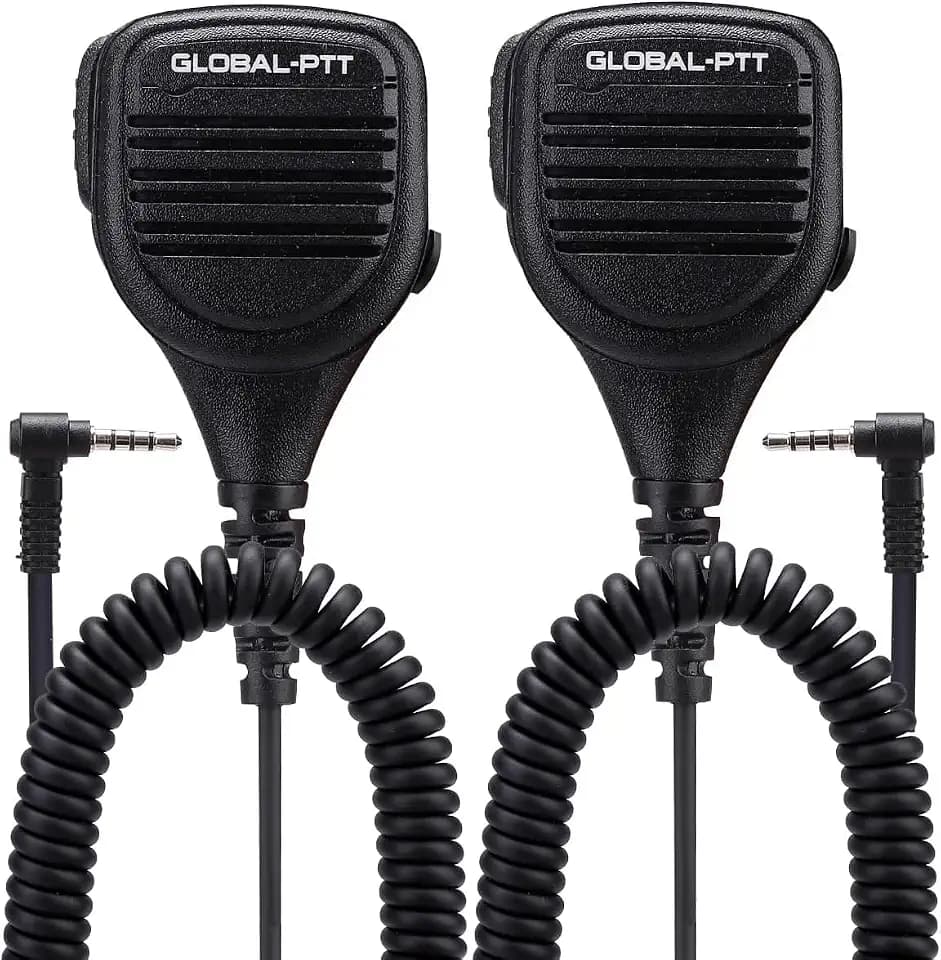 global-ptt 2-Pack Handheld Speaker Microphone – Premium Commercial Grade Heavy Duty Shoulder Mic Compatible P0 P0ex P0W (3.5mm)
