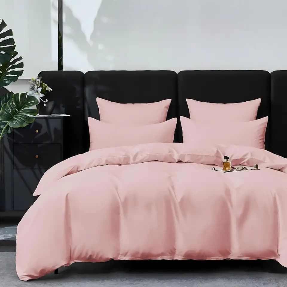 Satin Bettwäsche 200x220 Rosa 100% Langstapelige Baumwolle Kühlend Mako Satin Bettwäsche Weich Seidig Atmungsaktiv Seide Bettbezug Set 3 Teilig mit Reißverschluss und 2 Kissenbezüge 80x80 cm