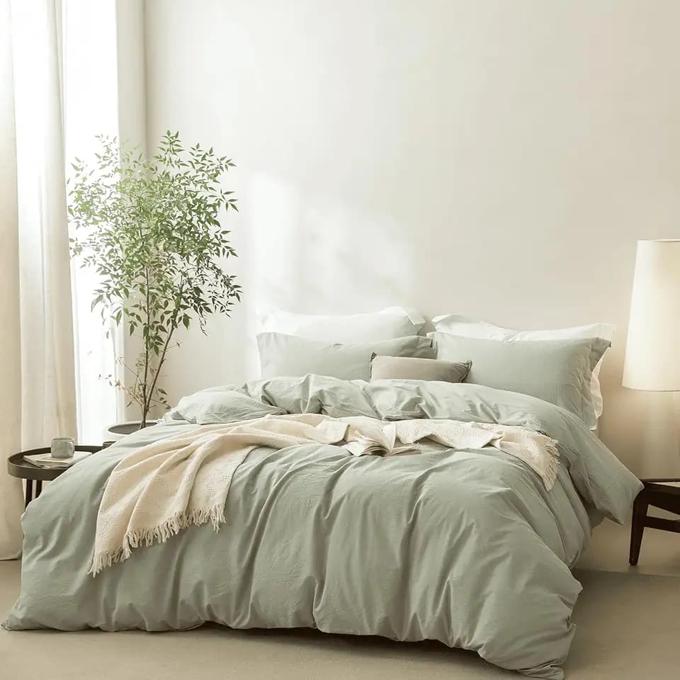 BDEAR 3Pcs Sage Green Duvet Cover Set California King Size 104" W x 98" L