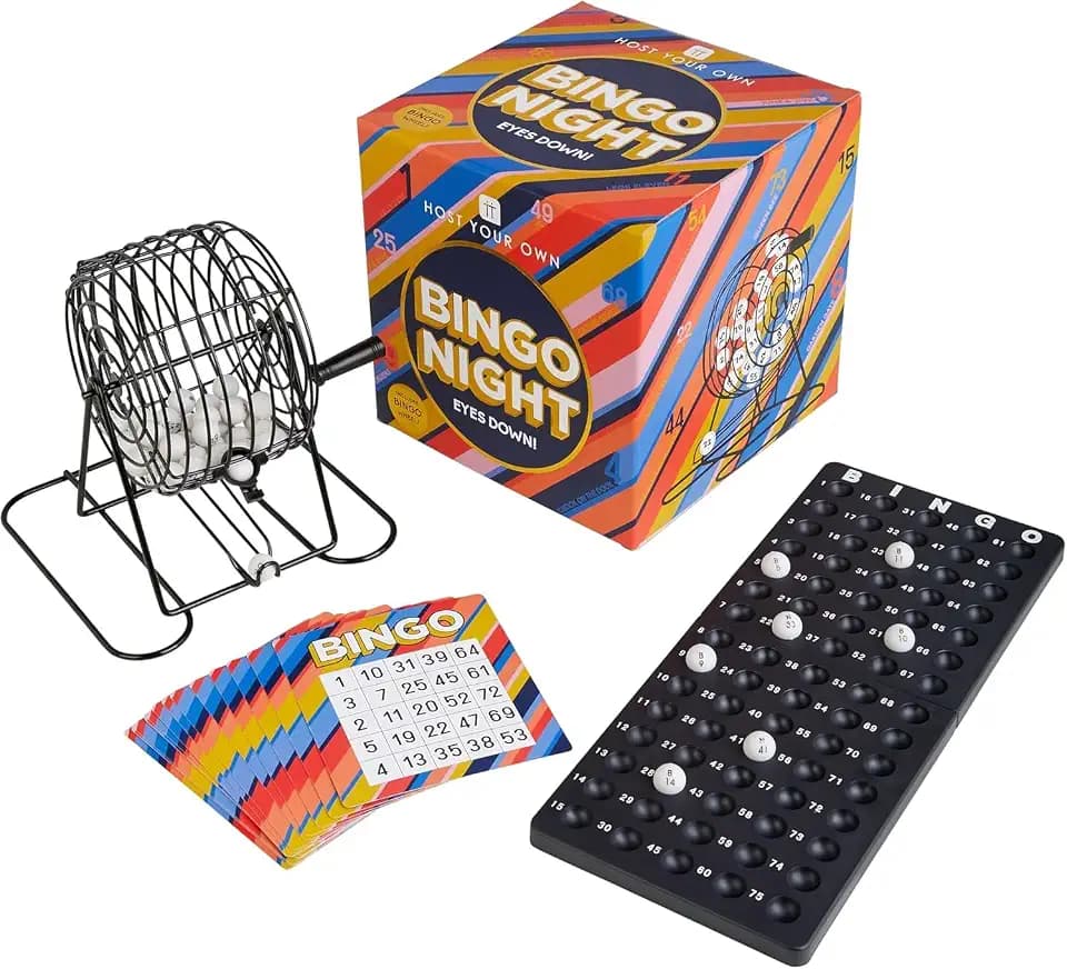 Talking Tables Klassisches Bingo Spiel Erwachsene, Kinder, Senioren | Veranstalte Deinen Eigenen Spieleabend | Enthält Metall-Bingotrommel, Zahlenbälle, Bingo Karten| Für Familienspaß, Dinnerparty