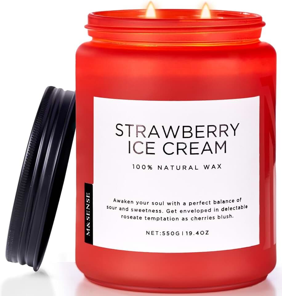 M&SENSE Erdbeer Eis Duftkerze, große 2 Docht Soja-Kerze, 550g oz bis zu 110 Stunden lang anhaltende Kerzen für Zuhause duftend, Yummi Kerzen Home Decor Housewarming Geschenk für Frauen und Männer