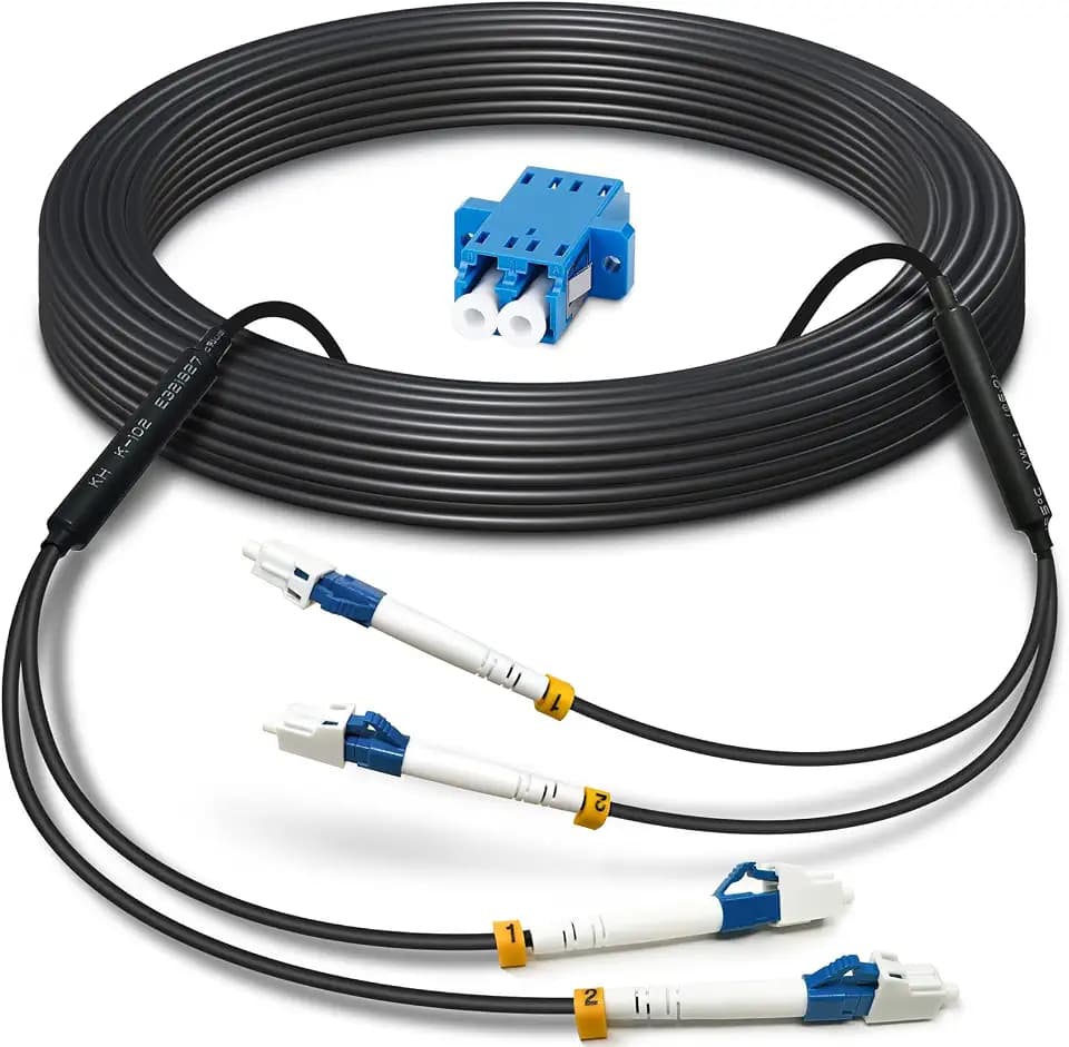50ft/15m LC to LC Armored Outdoor Fiber Optic Cable Single Mode Duplex
