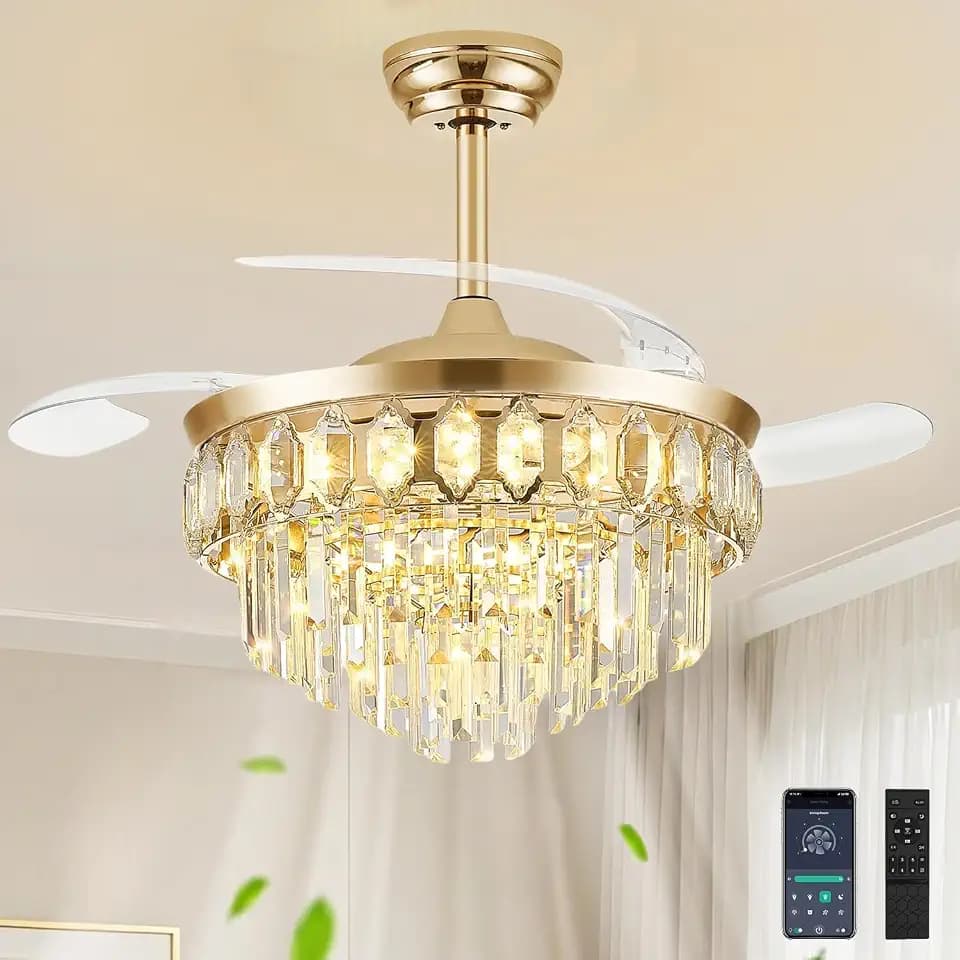 FIDGRA 42'' Fandelier Ceiling Fan with Light, Chandelier Fan, Gold