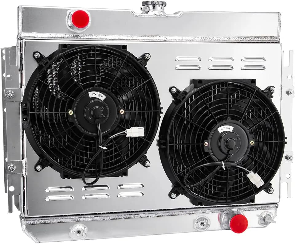4 Row Core Radiator Shroud Fan for Chevy 1963-1968 Bel Air Biscayne Impala Radiador fit 67-68 Caprice 64-65 Chevelle,Kingswood Full Aluminum Radiator with Shroud Fan