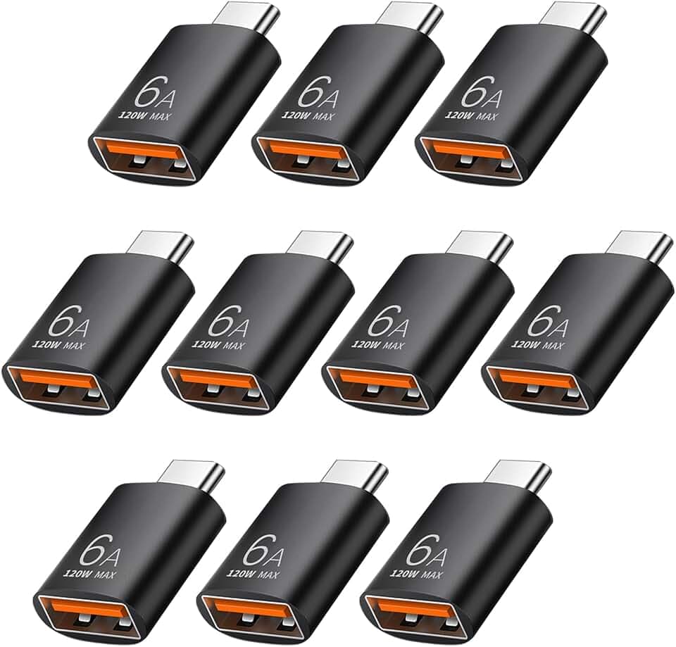 Pastall 10 Pack 10Gbps/120W USB C to USB Adapter,USB3.1 to C Adapter,Black