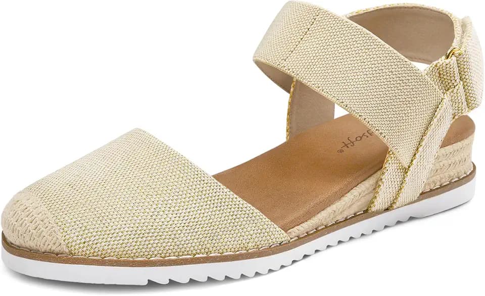 mysoft Women's Low Wedge Sandals Comfortable Closed Toe Espadrilles Slip on Elastic Ankle Strap Walking Sandals
