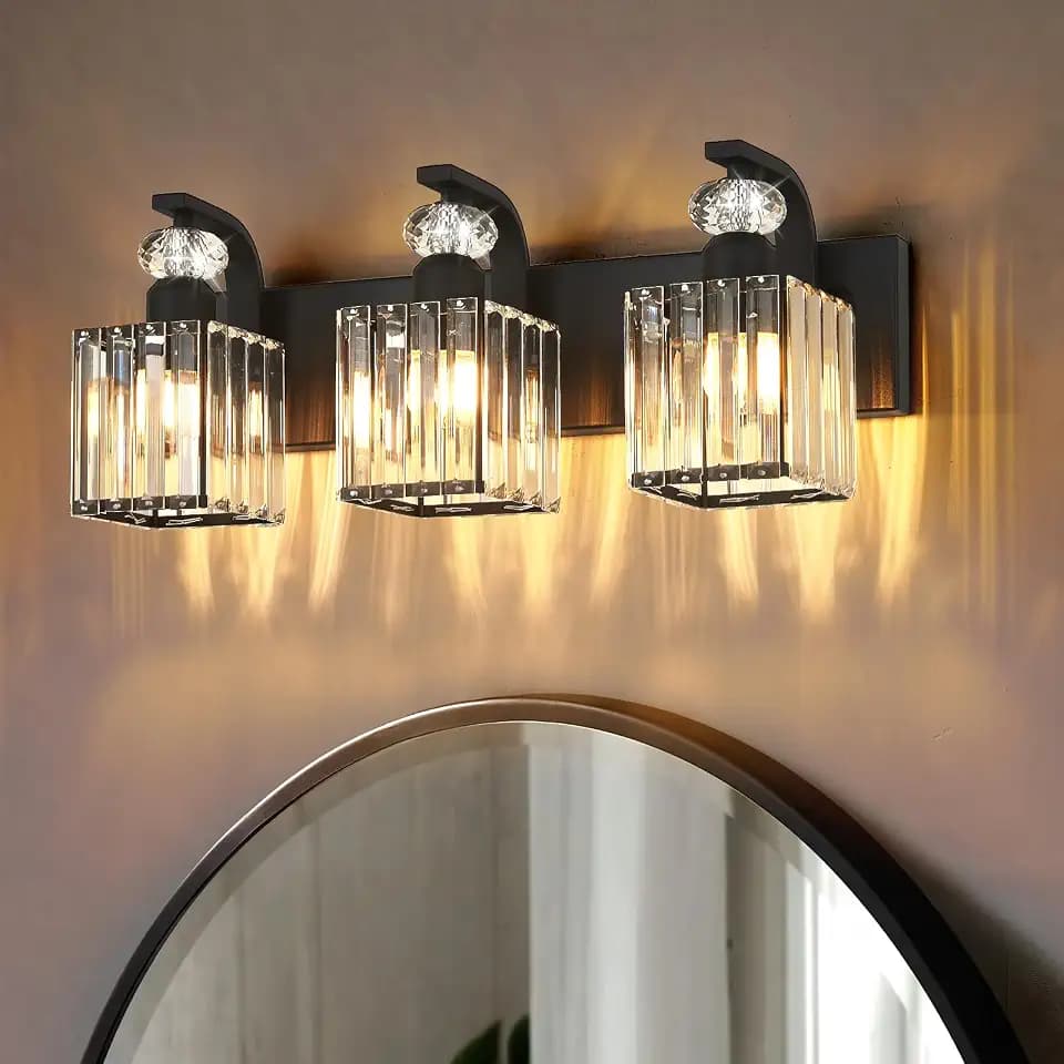 3-Light Bathroom Vanity Lights Over Mirror, 20.5 in Crystal Wall Sconces