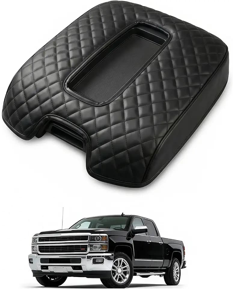 Center Console Armrest Cover Compatible with Chevy Silverado & GMC Sierra 1500 2500 3500 2014-2018, Yukon & Tahoe & Suburban 2015-2020, For Console Bucket Seat, Arm Rest Cushion, Anti-Scratch, Black