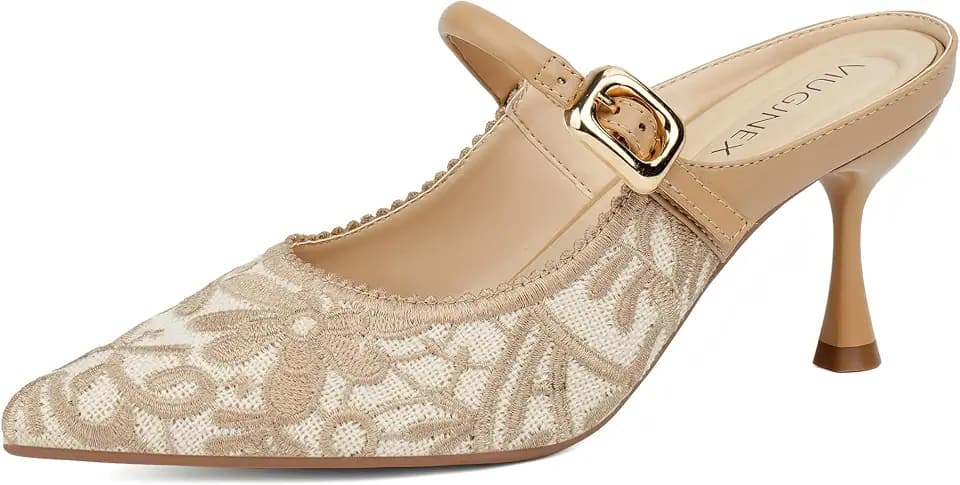 VIUGJNEX Closed Toe Kitten Heel Mules for Women