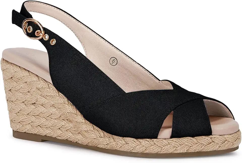 gihubafuil Women's Platform Wedges Sandals Open Toe Buckle Slingback Espadrilles Cross Band Slip-on High Heels