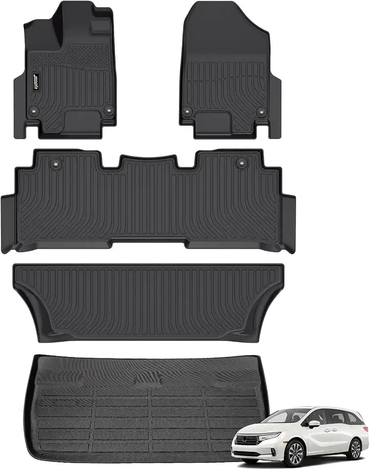 Car Floor Mats & Cargo Liner for Honda Odyssey 2018-2025 All Weather Floor Mats Set Custom for Odyssey Full Set Waterproof Durable Floor Liners for 2018-2024 Odyssey Accessories Black