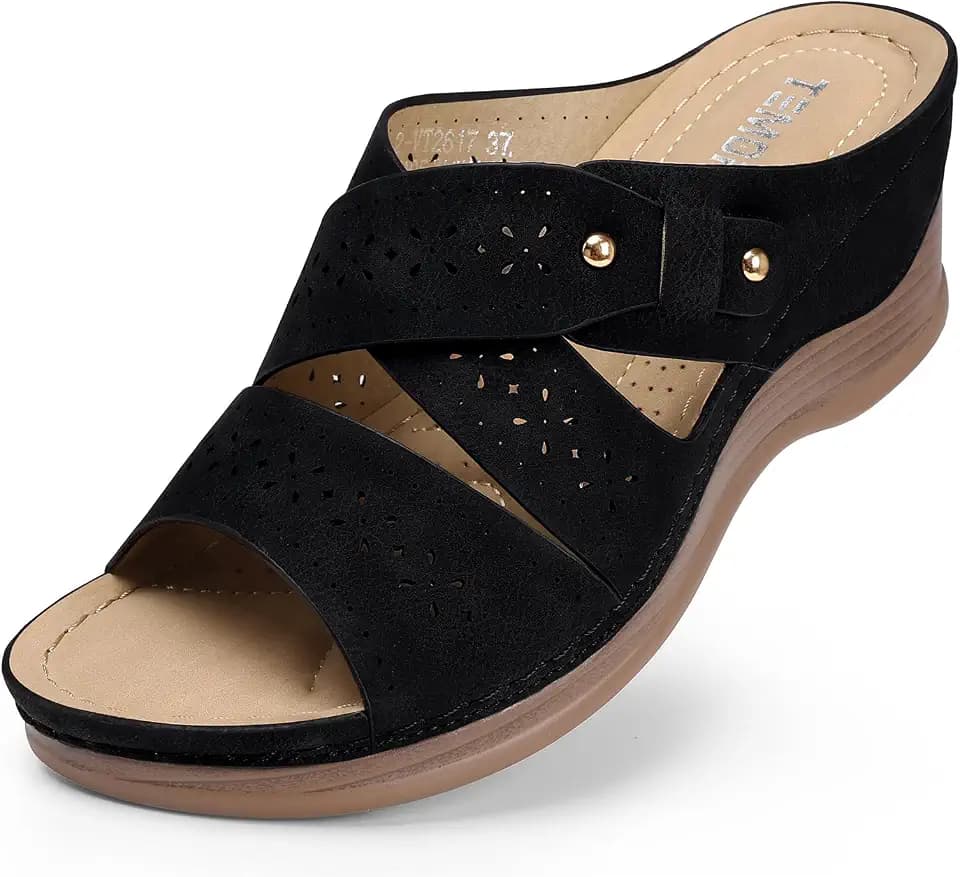 TEMOFON Wedge Sandals Women Summer: Comfortable Platform Slip on Sandals
