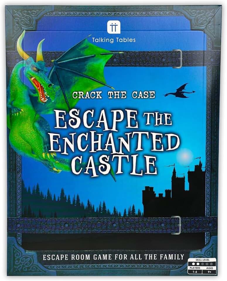 Talking Tables Enchanted Castle Escape Room Game for Kids, Rescue the Dragon, Puzzles, Clues, QR Codes., Music, Family Games, Adults, Brain Teaser Puzzles Ages 9+, 1-6 Players